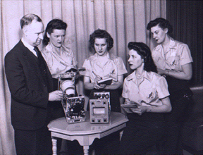 Arch Brolly with WBKB engineers Rachel Stewart, Eugenia Minetz, Pauline Bobrov, and Jean Schricker